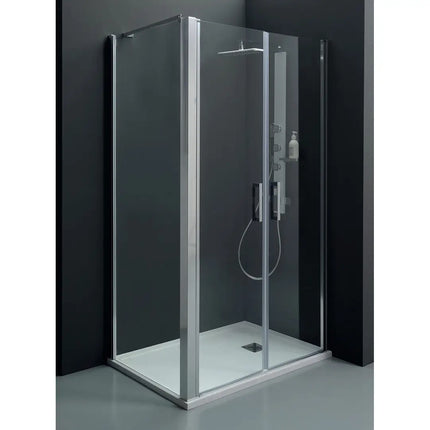 Box doccia saloon cromato 6mm anticalcare H200, cristallo trasparente, porte battenti, profili cromati, apertura classica