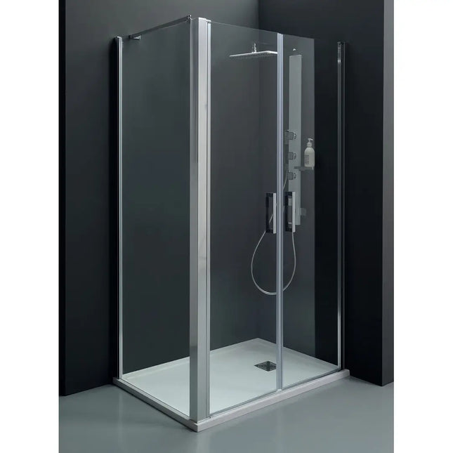 Box doccia saloon cromato 6mm anticalcare H200, cristallo trasparente, porte battenti, profili cromati, apertura classica