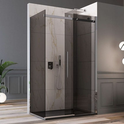 Box Doccia Vetro Fumè Due Lati Angolare 8mm Porta Scorrevole E Trattamento Anticalcare - E2.0B