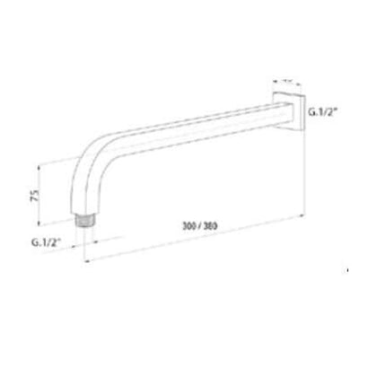 Braccetto doccia squadrato curvo per soffione - 30cm / 38cm