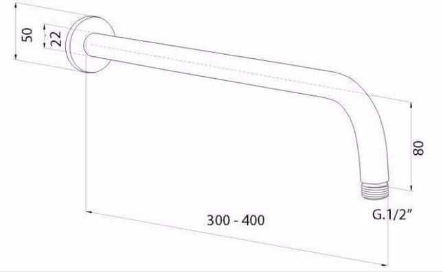 Braccio doccia curvo per soffione- 30cm / 35cm / 40cm