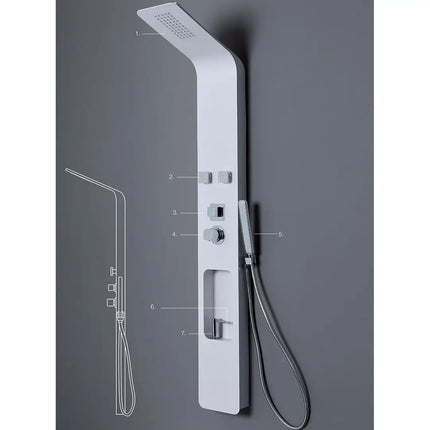 Colonna doccia idromassaggio Loira bianca con dispenser sapone e idrogetti, schema numerato