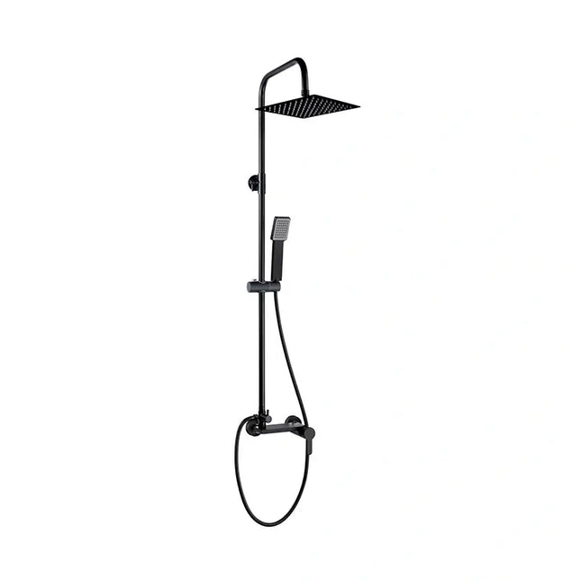 Colonna doccia Dakota in nero opaco con soffione quadrato 20x20 cm, doccetta su asta saliscendi e miscelatore monocomando