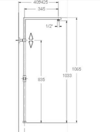 Schema tecnico asta saliscendi colonna doccia con misure in millimetri, altezza 1065mm