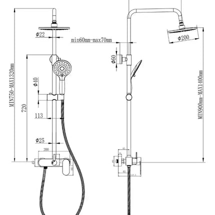 Colonna Doccia Termostatica Regolabile Completa