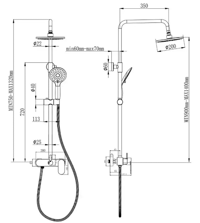 Colonna Doccia Termostatica Regolabile Completa