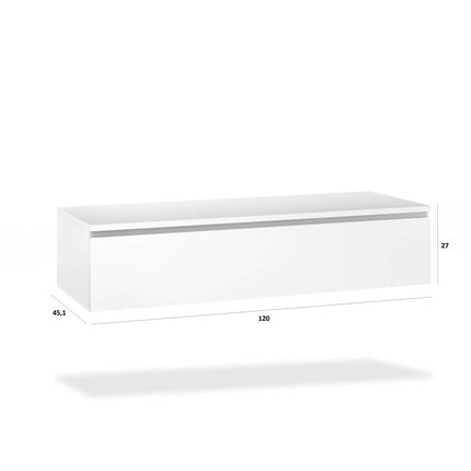 Composizione Bagno 120cm Con Doppio Lavabo, Base Con Cassetto E Specchio Con Lampada