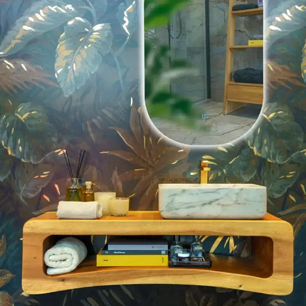 Consolle Bagno In Legno Massello Naturale 110cm