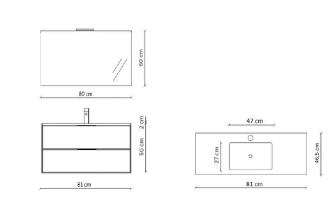 Composizione Bagno Sospesa 80cm - Zefira