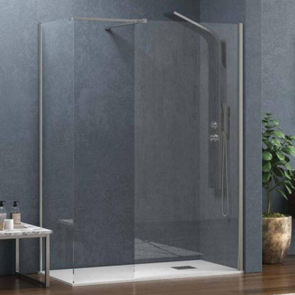 Doccia walk-in due pareti H200cm cristallo trasparente 8mm anticalcare con barra cromata in bagno moderno