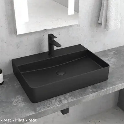 Lavabo Da Appoggio 50x42 In Ceramica - Nero Opaco
