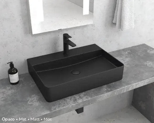 Lavabo Da Appoggio 50x42 In Ceramica - Nero Opaco