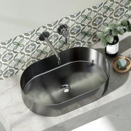 Lavabo Da Appoggio In Acciaio Inox 55x35 - Canna Di Fucile