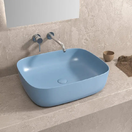 Lavabo Da Appoggio In Ceramica Azzurro Opaco