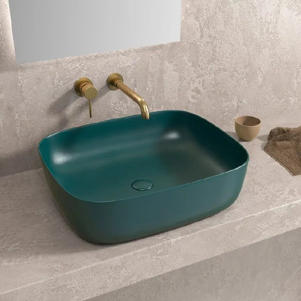 Lavabo Da Appoggio In Ceramica Verde Opaco
