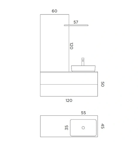 Composizione Bagno Sospesa 120cm Lavabo Da Appoggio - Solmira