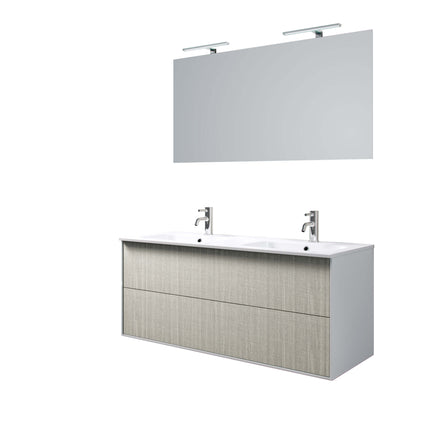 Mobile Bagno 120cm Sospeso Due Cassetti Lavabo Doppia Vasca e Specchio Con Lampada - qavorelzin.shop