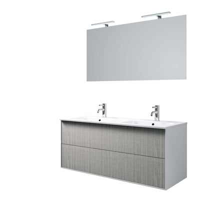 Mobile Bagno 120cm Sospeso Due Cassetti Lavabo Doppia Vasca e Specchio Con Lampada - qavorelzin.shop