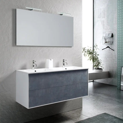 Mobile Bagno 120cm Sospeso Due Cassetti Lavabo Doppia Vasca e Specchio Con Lampada - qavorelzin.shop