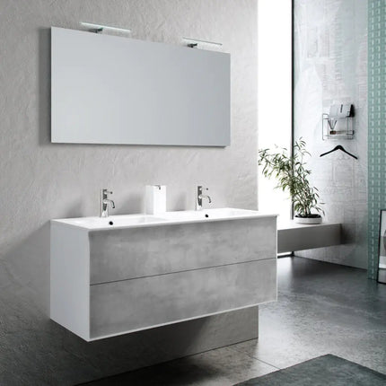 Mobile Bagno 120cm Sospeso Due Cassetti Lavabo Doppia Vasca e Specchio Con Lampada - qavorelzin.shop