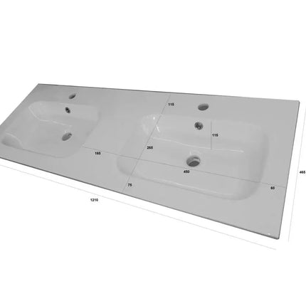 Mobile Bagno 120cm Sospeso Due Cassetti Lavabo Doppia Vasca e Specchio Con Lampada