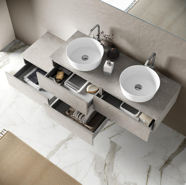Mobile Bagno 160cm Con Doppio Lavabo, 4 Basi Con Cassetti E Specchio Con Lampada