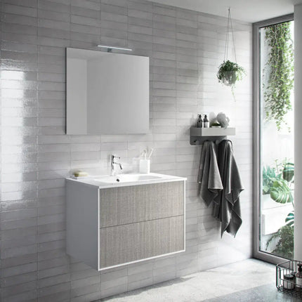 Mobile Bagno 80cm Sospeso Due Cassetti e Specchio Grigio Londra