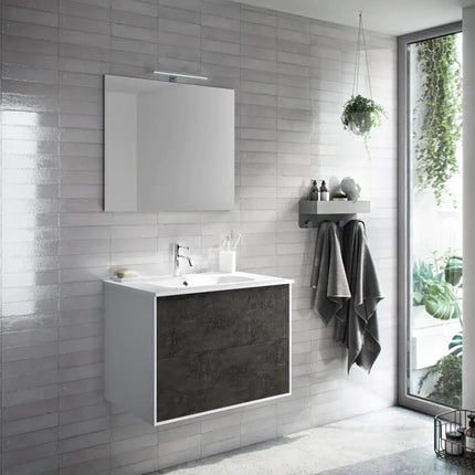 Mobile Bagno 80cm Sospeso Due Cassetti e Specchio Ossido