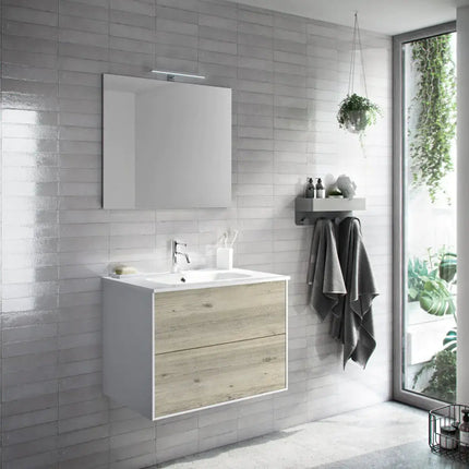 Mobile Bagno 80cm Sospeso Due Cassetti e Specchio Pino Artico