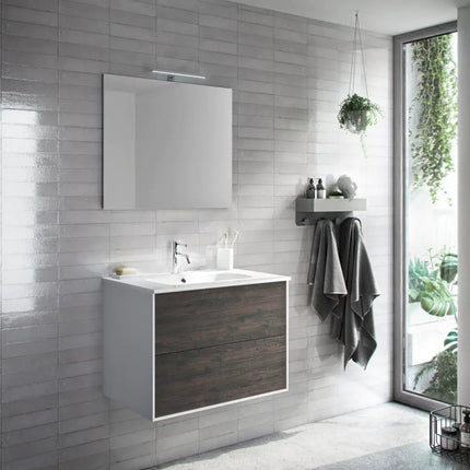 Mobile Bagno 80cm Sospeso Due Cassetti e Specchio Testa di Moro