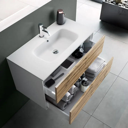 Mobile Bagno 80cm Sospeso Due Cassetti e Specchio