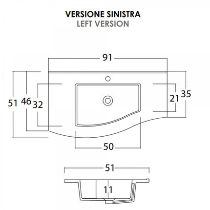 Mobile Bagno Curvo 90cm Sospeso Con Cassettoni