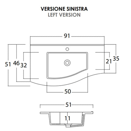 Mobile Bagno Curvo 90cm Sospeso Con Cassettoni - Larice Bianco