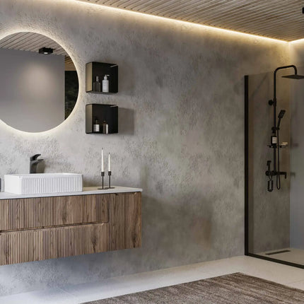 Mobile bagno sospeso 120 cm Noce Bruno con lavabo effetto marmo Pietra Grigia – Verso Legnobagno