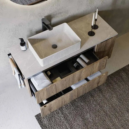 Mobile bagno sospeso 120 cm Noce Bruno con lavabo effetto marmo Pietra Grigia – Verso Legnobagno (dettaglio 2)
