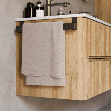 Mobile bagno sospeso 120 cm Rovere Chalet doppio lavabo con specchio LED – Verso Legnobagno (dettaglio 1)