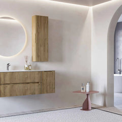 Mobile bagno sospeso 120 cm Rovere Chalet con lavabo in Mineralmarmo e specchiera LED – Verso Legnobagno