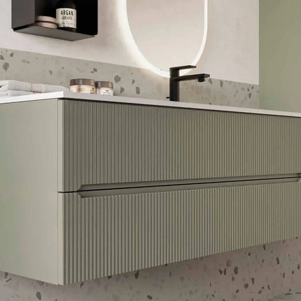 Mobile bagno sospeso 120 cm Verde Foresta con lavabo in Mineralmarmo e specchio ovale – Verso Legnobagno (dettaglio 2)
