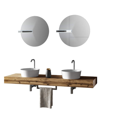 Mobile Bagno Sospeso 165cm Con Doppio Lavabo Doppio Specchio e Lampada Rovere Miele
