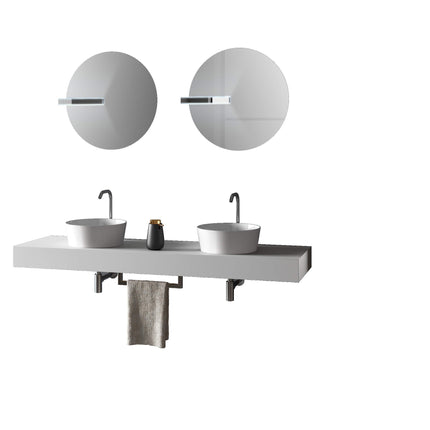 Mobile Bagno Sospeso 165cm Con Doppio Lavabo Doppio Specchio e Lampada Bianco