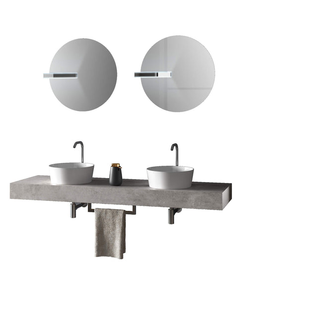 Mobile Bagno Sospeso 165cm Con Doppio Lavabo Doppio Specchio e Lampada Cemento