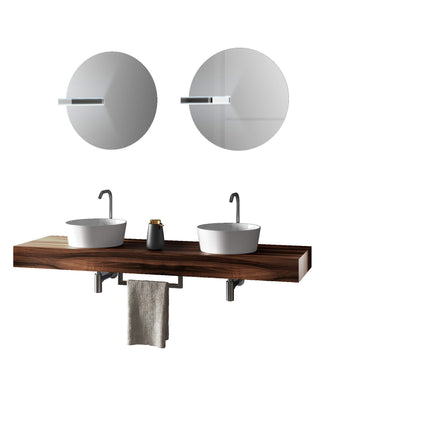 Mobile Bagno Sospeso 165cm Con Doppio Lavabo Doppio Specchio e Lampada Noce