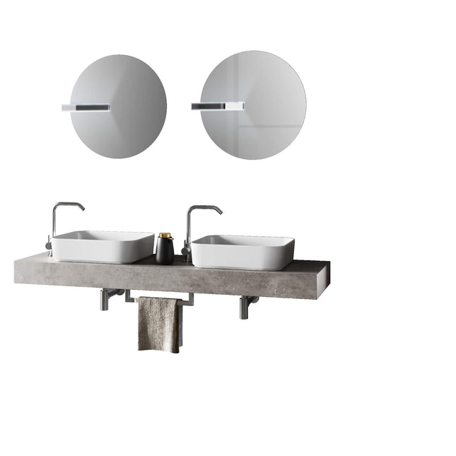 Mobile Bagno Sospeso 165cm Due Lavabi, Due Specchi, Lampade e Porta Asciugamano Cemento