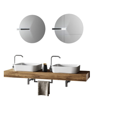 Mobile Bagno Sospeso 165cm Due Lavabi, Due Specchi, Lampade e Porta Asciugamano Rovere Miele