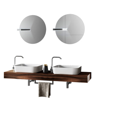 Mobile Bagno Sospeso 165cm Due Lavabi, Due Specchi, Lampade e Porta Asciugamano Noce
