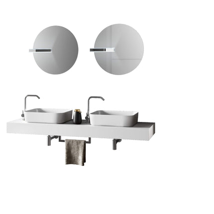 Mobile Bagno Sospeso 165cm Due Lavabi, Due Specchi, Lampade e Porta Asciugamano Bianco