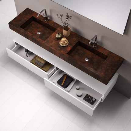 Mobile Bagno Sospeso 180cm Con Vasca Integrata Cassetto E Specchio