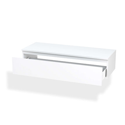 Mobile Bagno Sospeso 220cm Top Con Lavabo, Base Con Cassetto E Specchio Con LED Integrato
