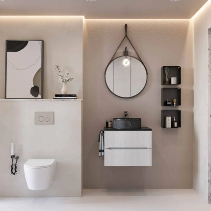 Mobile bagno sospeso 60 cm Bianco Neve con lavabo effetto marmo Zebra Nero – Verso Legnobagno