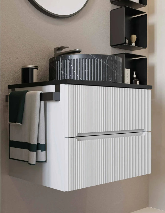 Mobile bagno sospeso 60 cm Bianco Neve con lavabo effetto marmo Zebra Nero – Verso Legnobagno (dettaglio 1)